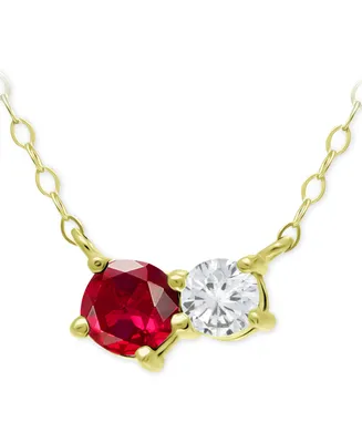 Giani Bernini Lab-Grown Ruby & Cubic Zirconia Two-Stone Pendant Necklace, 16" + 2" extender, Created for Macy's