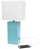 Elegant Designs Modern Leather Table Lamp with Usb