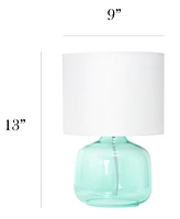 Simple Designs Glass Table Lamp with Fabric Shade, Green White Shade