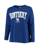 Women's Royal Kentucky Wildcats Plus Size Logo Long Sleeve T-shirt