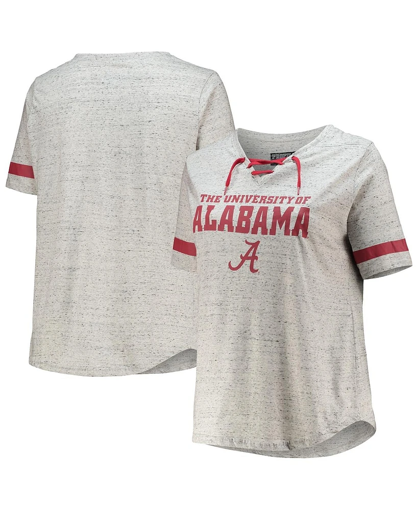 Women's Heathered Gray Alabama Crimson Tide Plus Size Lace-Up V-Neck T-shirt