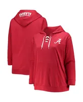 Women's Crimson Alabama Crimson Tide Plus Size Wordmark V-Neck Lace-Up Pullover Hoodie