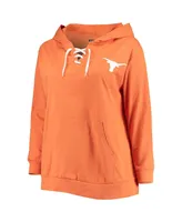 Women's Texas Orange Longhorns Plus Wordmark V-Neck Lace-Up Pullover Hoodie