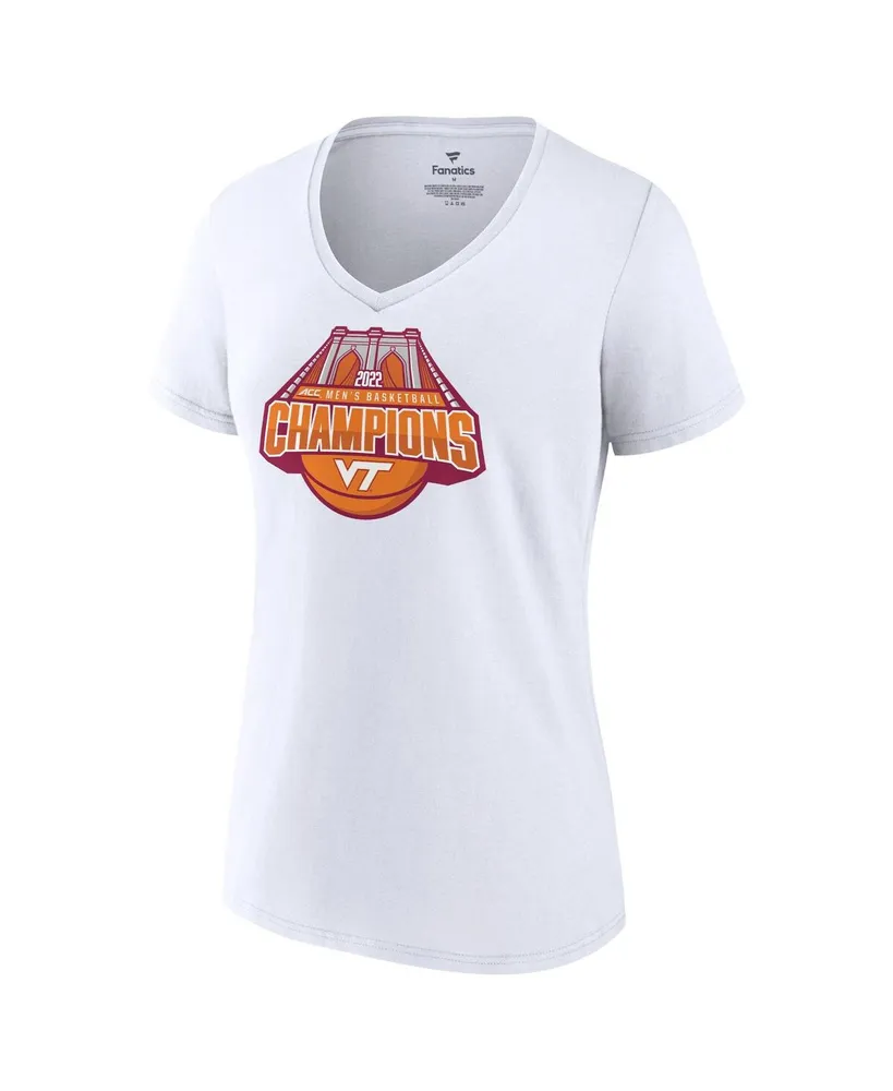 Women's Fanatics White Virginia Tech Hokies 2022 Acc Men's Basketball Conference Tournament Champions V-Neck T-shirt