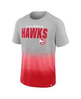 Men's Fanatics Heathered Gray and Red Atlanta Hawks Board Crasher Dip-Dye T-shirt