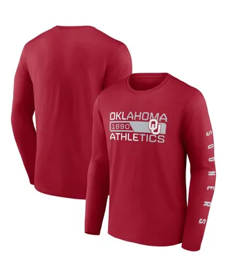 Men's Fanatics Crimson Oklahoma Sooners Broad Jump 2-Hit Long Sleeve T-shirt