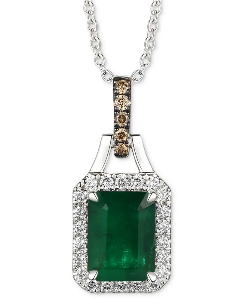 Le Vian Emerald (1-1/5 ct. t.w.) & Diamond (1/5 ct. t.w.) Halo Adjustable Pendant Necklace