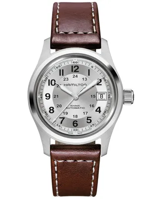 Hamilton Men's Swiss Automatic Khaki Field Brown Leather Strap Watch 38mm