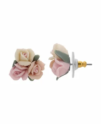 Women's Porcelain Rose Button Earring