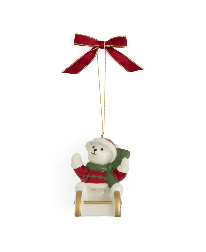 Spode Teddy on a Sleigh Ornament