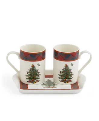 Christmas Tree Tartan 2 Piece Mug and Tray Set