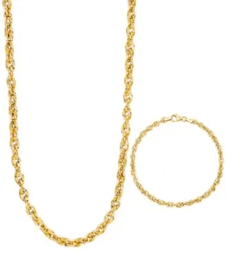 Italian Gold Diamond Cut Rope 18 22 Chain Necklace 7 1 2 Bracelet 3 3 4mm In 14k Gold Made In Italy