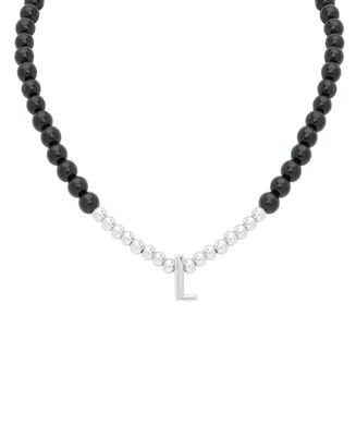 Onyx Bead Initial 18" Pendant Necklace in Sterling Silver