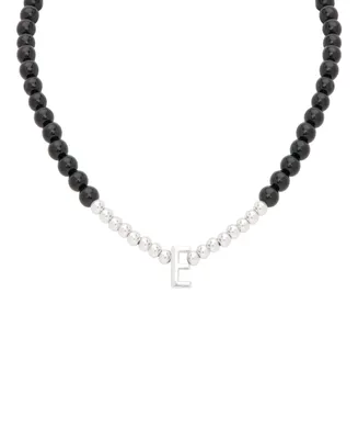 Onyx Bead Initial 18" Pendant Necklace in Sterling Silver