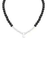 Onyx Bead Initial 18" Pendant Necklace in Sterling Silver