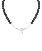 Onyx Bead Initial 18" Pendant Necklace in Sterling Silver