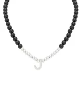 Onyx Bead Initial 18" Pendant Necklace in Sterling Silver