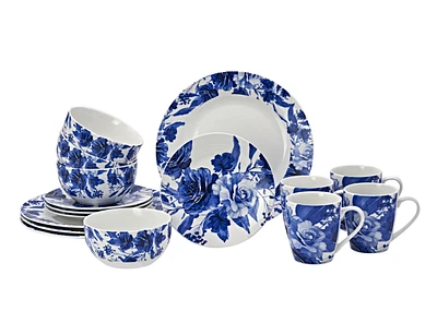 Godinger Beautiful Floral Dinner Plates, Salad Plates, Bowls and Mugs Set, 16 Piece