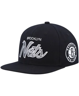 Men's Mitchell & Ness Black Brooklyn Nets Hardwood Classics Script 2.0 Snapback Hat