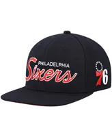 Men's Mitchell & Ness Black Philadelphia 76Ers Hardwood Classics Script 2.0 Snapback Hat