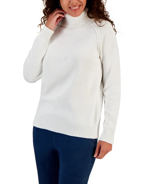 Karen Scott Women's Cotton Tuck-Stitch Sweater, Created for Macy's