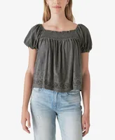 Lucky Brand Women's Square-Neck Peasant Top