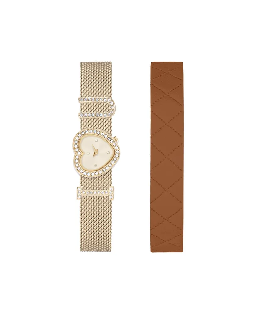 Jessica Carlyle Women's Shiny Gold-Tone Bracelet Analog Watch 21mm with Interchangeable Leather Strap - Gold