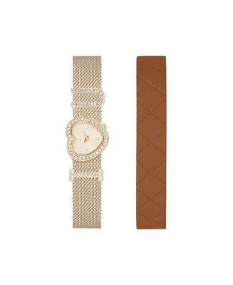 Jessica Carlyle Women's Shiny Gold-Tone Bracelet Analog Watch 21mm with Interchangeable Leather Strap - Gold