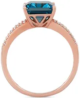 London Blue Topaz (4 ct. t.w.) & Diamond (1/10 ct. t.w.) Ring in 14k Rose Gold