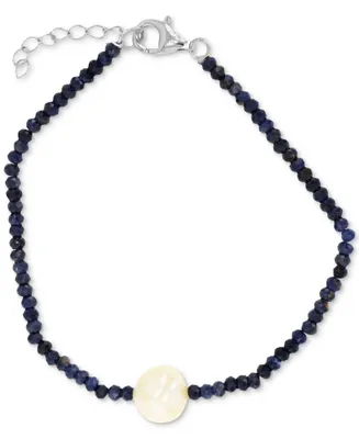 Rondelle and Freshwater Pearl Beaded Anklet in Sterling Silver