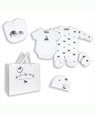 Baby Boys and Girls Elephant Family Layette Gift Mesh Bag, 5 Piece Set