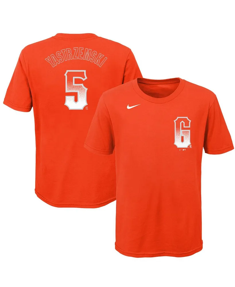 Big Boys Nike Mike Yastrzemski Orange White San Francisco Giants City Connect Name and Number T-shirt