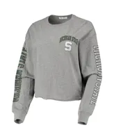 Women's '47 Heathered Gray Michigan State Spartans Ultra Max Parkway Long Sleeve Cropped T-shirt