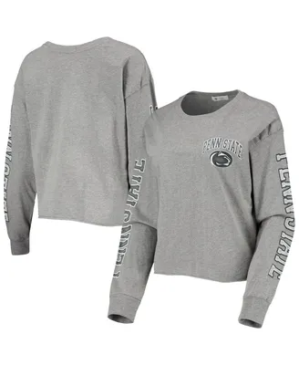 Women's '47 Heathered Gray Penn State Nittany Lions Ultra Max Parkway Long Sleeve Cropped T-shirt