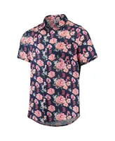 Men's Foco Navy Boston Red Sox Floral Linen Button-Up Shirt