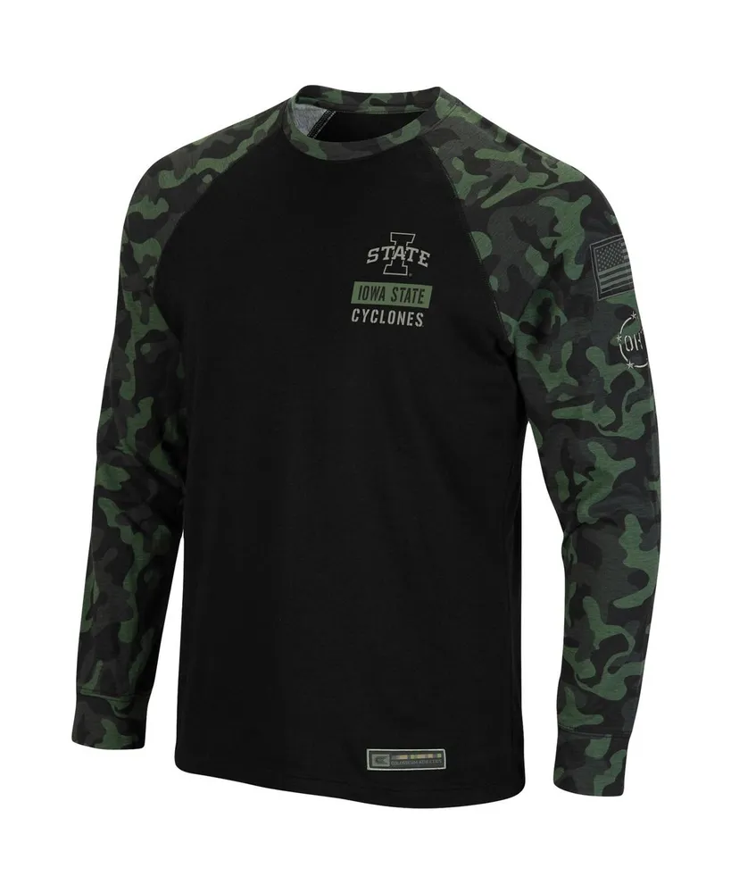 Men's Colosseum Black Iowa State Cyclones Oht Military-Inspired Appreciation Raglan Camo Long Sleeve T-shirt