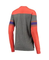 Women's Pressbox Orange and Heathered Gray Clemson Tigers Lizzy Flocking Striped Long Sleeve T-shirt