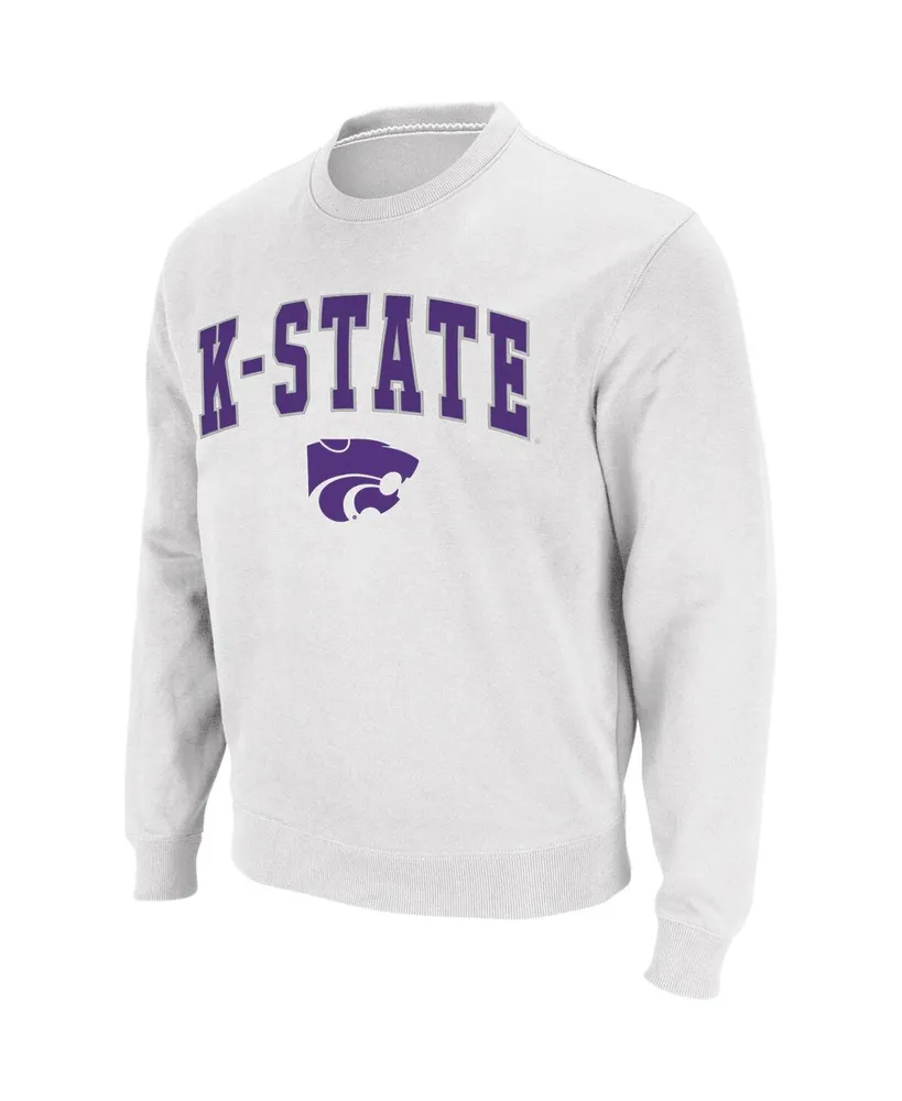 Men's Colosseum White Kansas State Wildcats Arch and Logo Crew Neck Sweatshirt