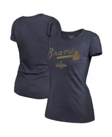 Women's Majestic Threads Navy Atlanta Braves 2022 Gold Program Wordmark T-shirt