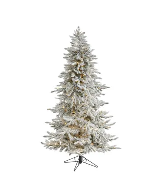 Flocked Grand Northern Rocky Fir Artificial Christmas Tree with Lights Bendable Branches, 78"