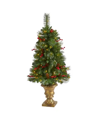 Pine, Pinecone and Berries Artificial Christmas Tree with Lights In Decorative Urn, 48"