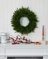 Long Pine Artificial Christmas Wreath with Lights, 24"