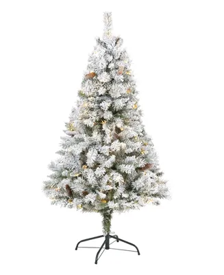 Flocked River Mountain Pine Artificial Christmas Tree with Pinecones and Lights, 60"