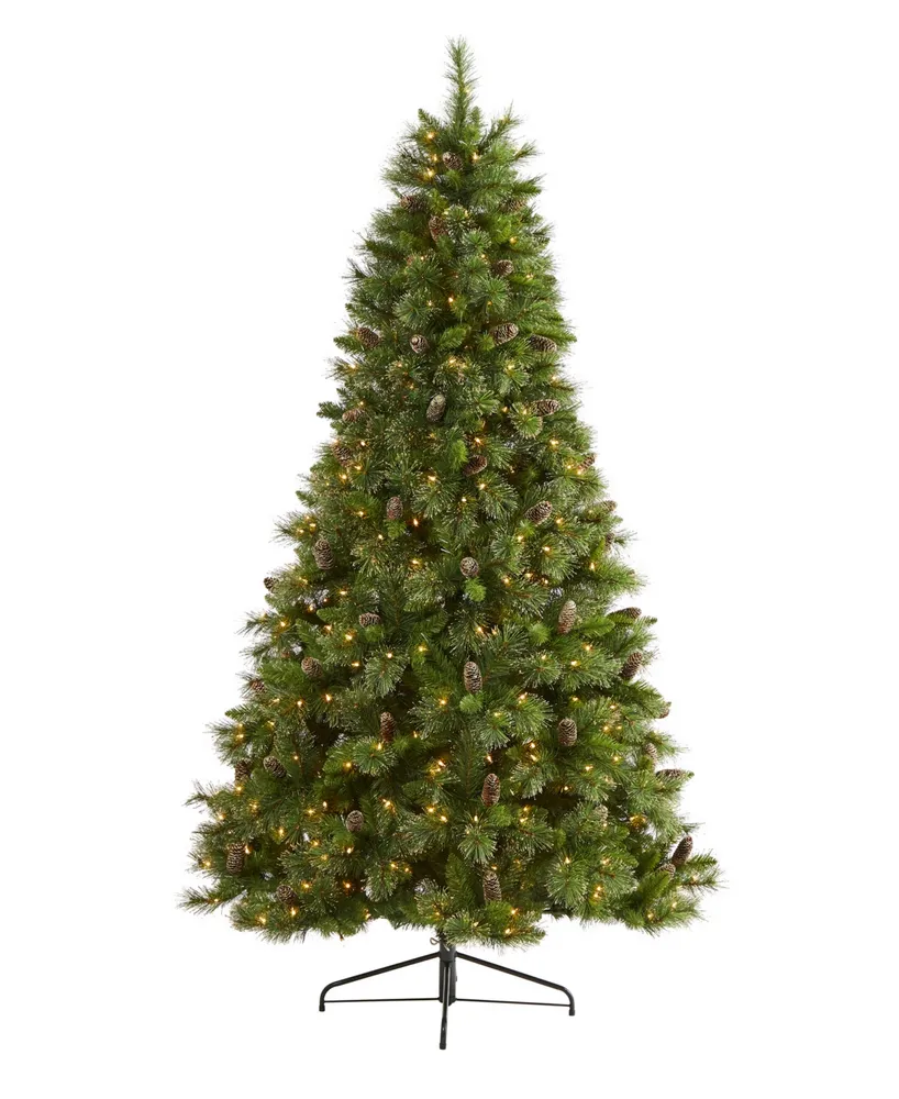 Golden Tip Washington Pine Artificial Christmas Tree with Lights, Pinecones and Bendable Branches, 90"