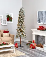 Flocked Grand Alpine Artificial Christmas Tree with Lights and Bendable Branches on Natural Trunk