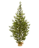 Fraser Fir Natural Look Artificial Christmas Tree with Lights, a Burlap Base and Bendable Branches, 72"