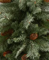 Snowed French Alps Mountain Pine Artificial Christmas Tree with Bendable Branches and Pinecones, 84"