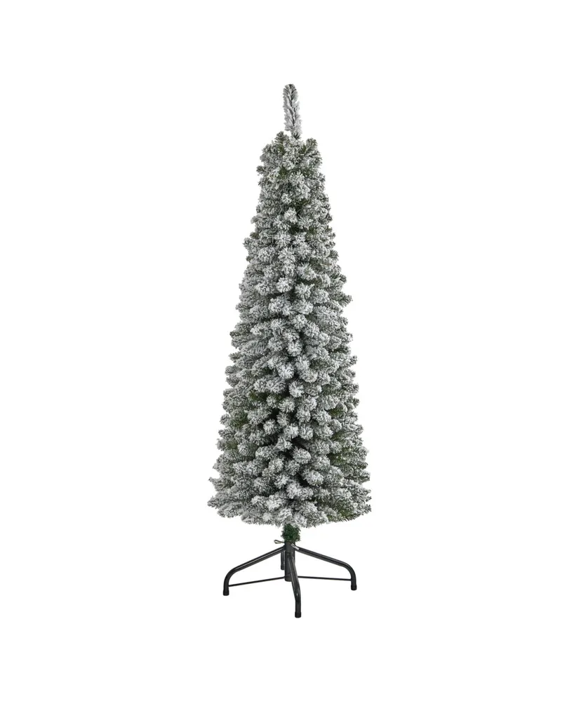 Flocked Pencil Artificial Christmas Tree with Bendable Branches, 60"