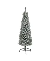 Flocked Pencil Artificial Christmas Tree with Bendable Branches, 60"