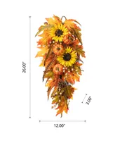 Glitzhome Sunflower Pumpkin Leaf Swag, 26"